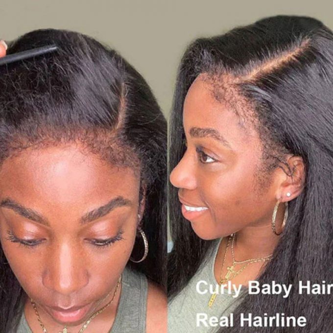 4C Edges Hairline Wig Kinky Straight 5x5 13x4 HD Lace Glueless Wigs