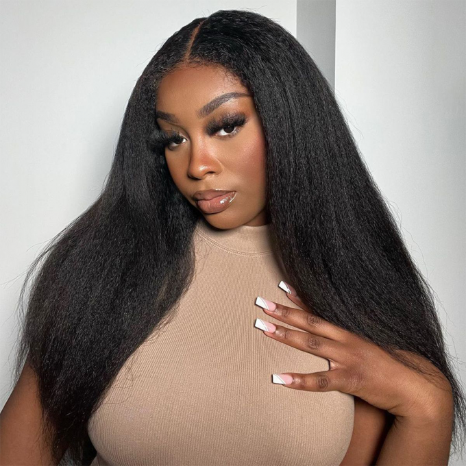 Pre Cut Lace| Kinky Straight Wear & Go Pre-Cut Lace 5x6 Glueless Wig