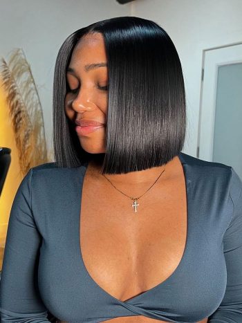 Blunt Cut Sleek Straight Bob Wig 2×6 Inch Deep Part Realistic Lace Vietnam Hair 220% Density