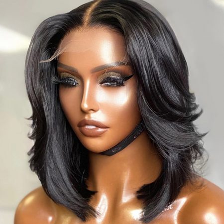 Glueless Handcraft Layer Cut Short Bob Wig 6x5 Pre Cut HD Lace Wig Ready To Wear Bleached Knots
