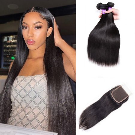 Quick Weave Straight Hair 3 Bundles With 5×5 HD Lace Closure Human Hair