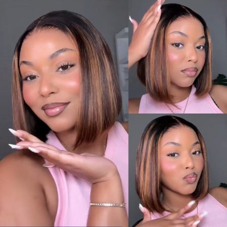Pre-Bleached Knots Ombre Highlight Straight Bob Wig 6x5 Pre Cut HD Lace Glueless Wig