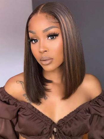 Pre-Bleached Knots Ombre Highlight Straight Bob Wig 6x5 Pre Cut HD Lace Glueless Wig