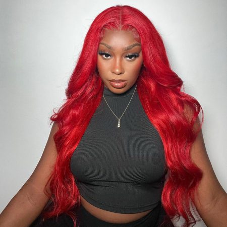 Red Color Wear Go Glueless Straight And Body Wave 5x6 Pre Cut HD Lace Wig