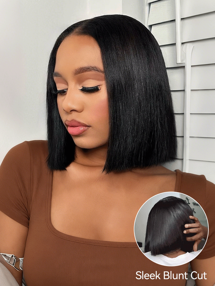 Silky Blunt Cut Straight Bob Wig Pull & Go Glueless 6×5 HD Lace Raw Human Hair Wig
