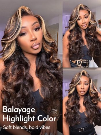 Glueless Balayage Highlight With Skunk Stripe Wig Bleached Knots Pre-Cut 6×5 HD Lace Wigs
