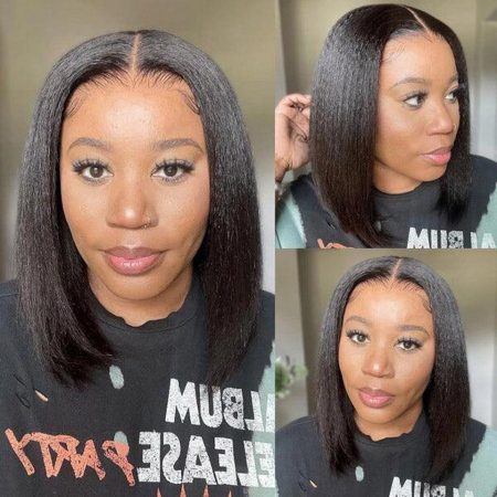 U Part Kinky Straight Short Bob Wigs For Beginners No Glue No Leave Out