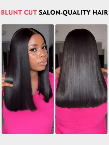 Blunt Cut Double Drawn Straight Glueless Wig Shoulder Length 6x5 Pre Cut HD Lace Wigs