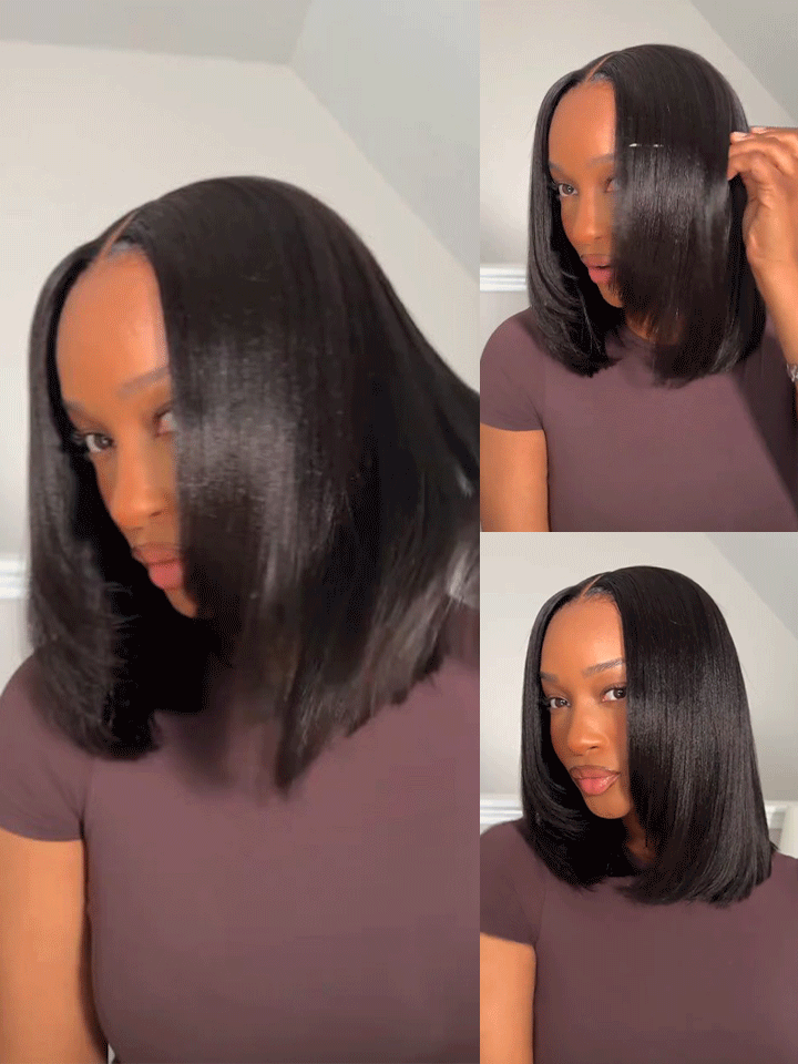 Bleached Tiny Knots 6x5 Cap Yaki Straight Wear Go Bob Wig Pre Cut Lace Wig
