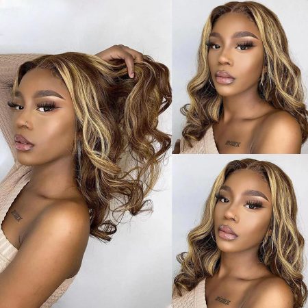 Glueless Ombre Higlight Short Loose Body Wave Wig 6x5 HD Lace Wig Easy Wear
