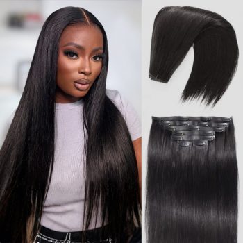 Seamless Clip In Hair Extension Straight/Yaki Straight Human Hair 7pcs/pack Natural Black Color