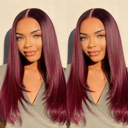 Layer Cut Straight Glueless Wig 99J Burgundy 6×5 Pre-cut HD Lace Wig 180% Density