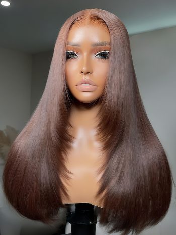 Dark Brown Color Layered Cut Glueless 6×5 Pre-cut HD Lace Straight Hair Wigs