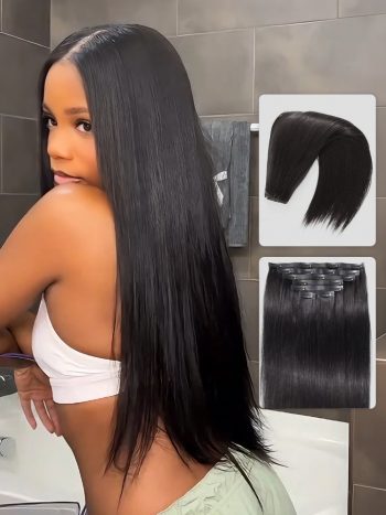 Seamless Clip In Hair Extension Straight/Yaki Straight Human Hair 7pcs/pack Natural Black Color