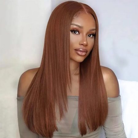 Layered Cut Copper Brown Glueless 6×5 Pre-cut HD Lace Straight Human Hair Wig