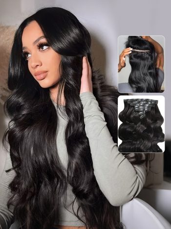 Seamless Clip In Hair Extension Body Wave Human Hair 7pcs/pack Natural Black Color