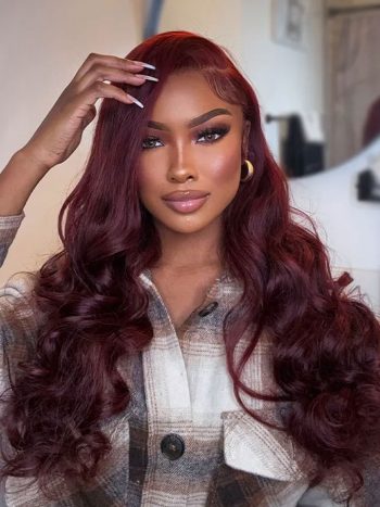 Dark Burgundy Body Wave 13×4 HD Lace Frontal Wig Human Hair Wig