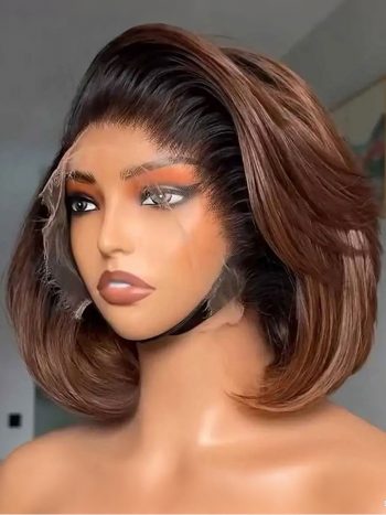 Layer Cut Ombre Brown Short Bob Wig Pre Cut 6x5 HD Lace Glueless Wig