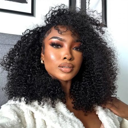 Kinky Curly Half Wig Seamless Drawstring Flip Over 3 IN 1 Wig Glueless Quick Install
