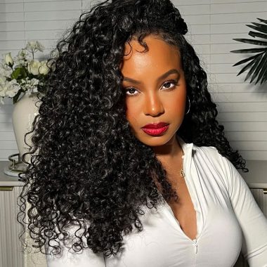 Half Wig Bouncy Deep Curly Seamless Drawstring Flip Over 3 IN 1 Wig