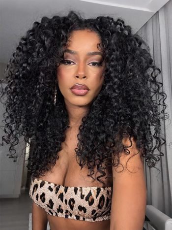 Half Wig Bouncy Deep Curly Seamless Drawstring Flip Over 3 IN 1 Wig