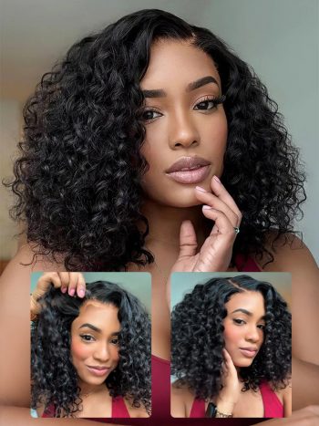 Pull Go Drawstring 6×5 Glueless Wig Bouncy Deep Wave C-Side Part Pre Everything Wig