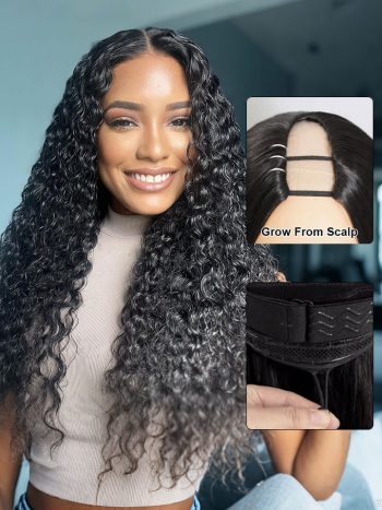 Water Wave V Part Wig 180% Density Glueless Human Hair Wigs No Glue No Leave Out