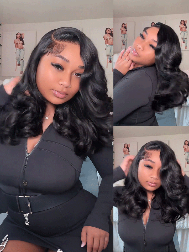 Layer Cut Loose Body Wave C-Side Part Human Hair Wig With Baby Hair Pull Go Glueless Wig