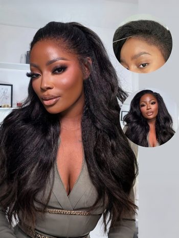 Drawstring 360 Lace Wigs Yaki Straight Hair Pull Go Human Hair Glueless Wigs