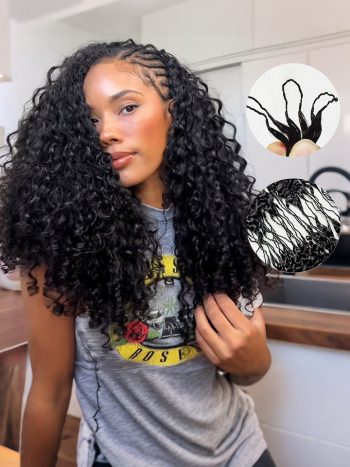 Feather Crochet Human Hair Extensions Burmese Curly / Yaki Straight Pre-Separated Reusable Miracle Knots Boho Braids