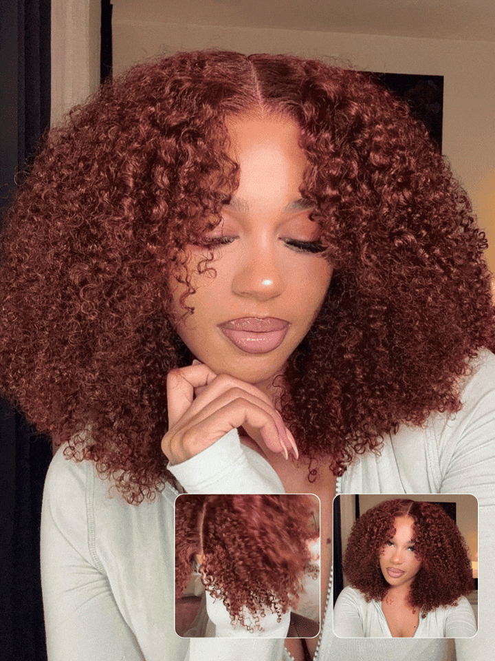 Kinky Curly Reddish Brown Glueless 6×5 HD Lace Wig Salon Quality Human Hair Wig