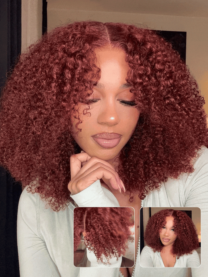 Kinky Curly Reddish Brown Glueless 6×5 HD Lace Wig Salon Quality Human Hair Wig