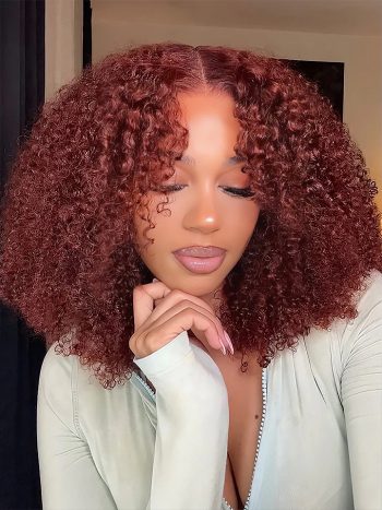 Kinky Curly Reddish Brown Glueless 6×5 HD Lace Wig Salon Quality Human Hair Wig
