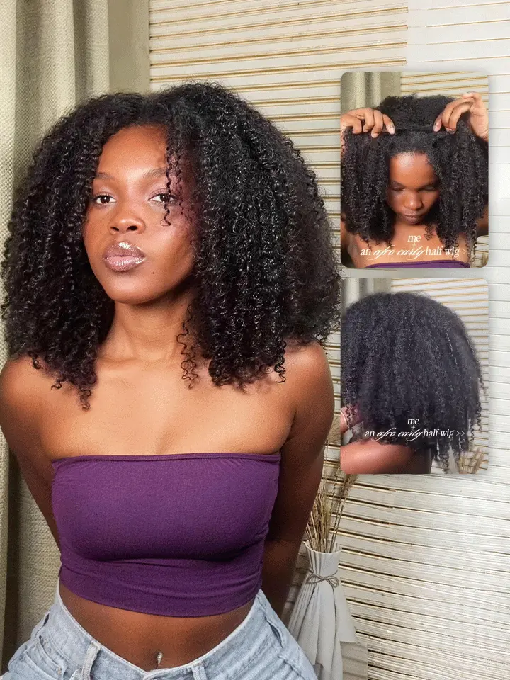 Afro Curly Half Wig Seamless Flip Over 3 IN 1 Wig Glueless Quick Install