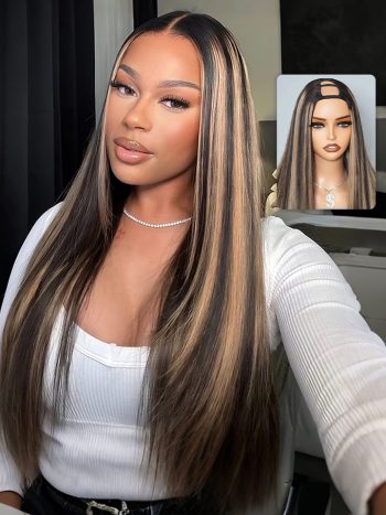 Balayage Highlight Color U Part Straight/Body Wave Human Hair Wig