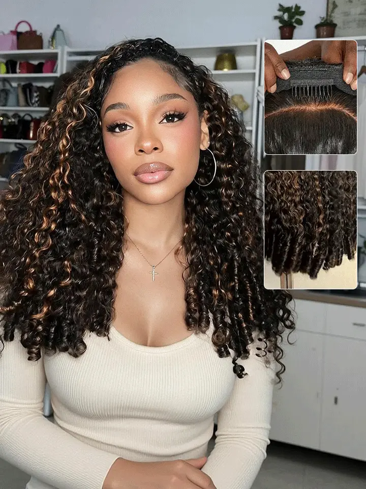 Highlight P1B/30 Burmese Curly Half Wig With Spiral Curly Ends Flip Over Human Hair