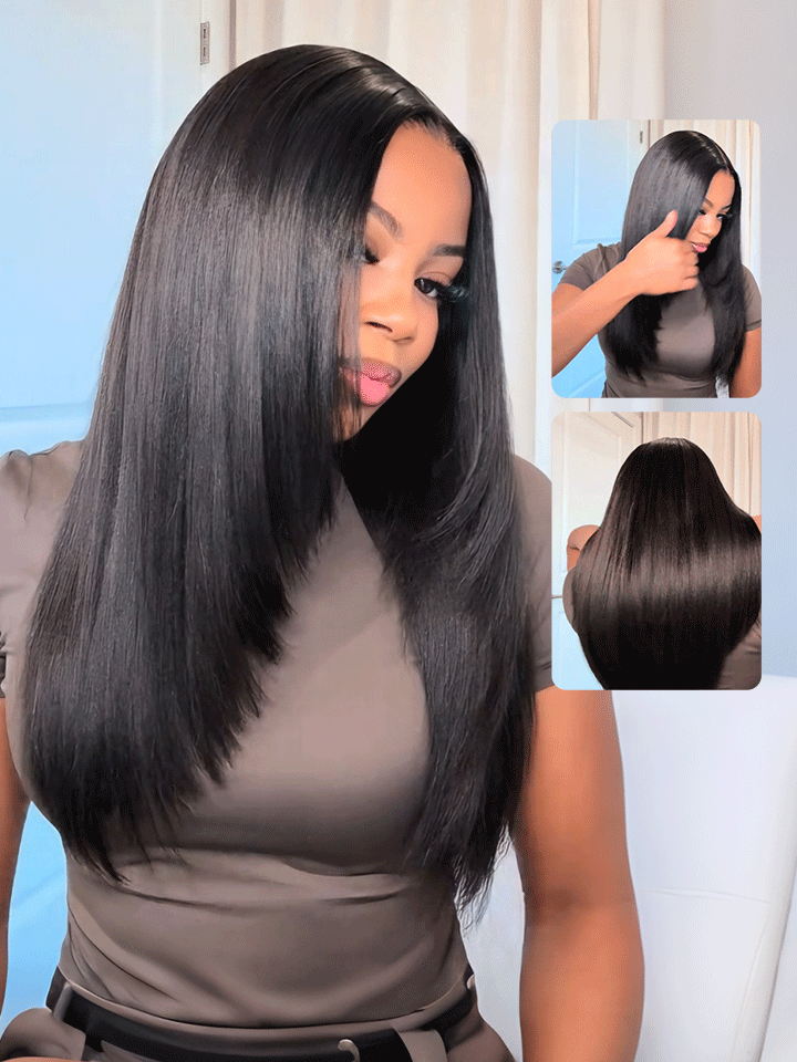 Yaki Straight with Face Framing Layers 6×5 Pre-cut Lace Pull Go Glueless Wig