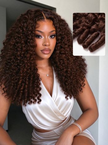 Dark Brown Burmese Curly 6×5 Pull Go Glueless Wig 250% Density Human Hair Wigs