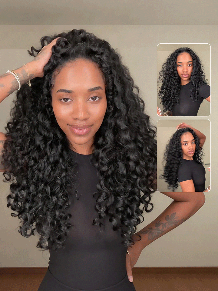 Raw Indian Curly Half Wig Natural Blend Hairline 250% Density Flip Over Style