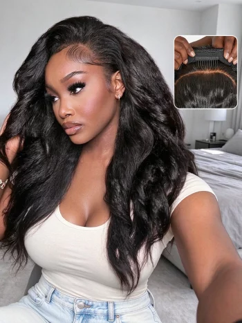 Kinky Body Wave Half Wig Glueless Human Hair Wig 3 IN 1 Quick Install