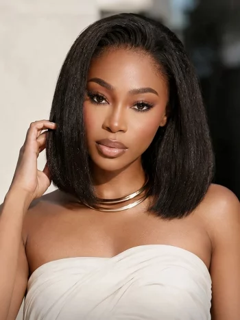 Yaki Straight Bob Half Wig Flip Over Human Hair V Part Wig Glueless Install